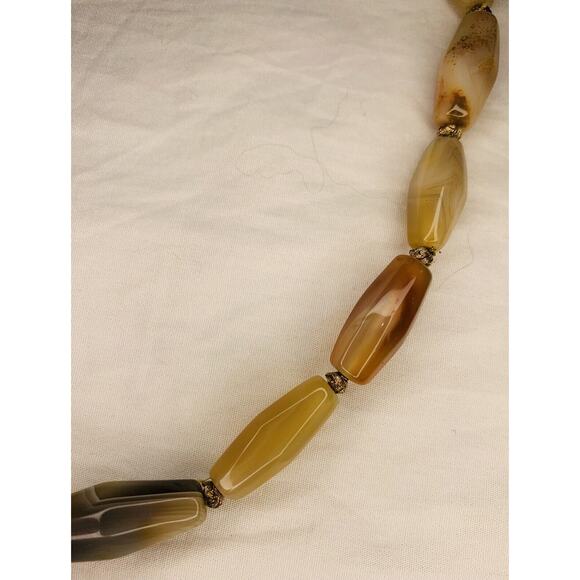 Natural Stone Bead Necklace Handmade Oval Beads Amber 20.5" Butterscotch White - Picture 7 of 12